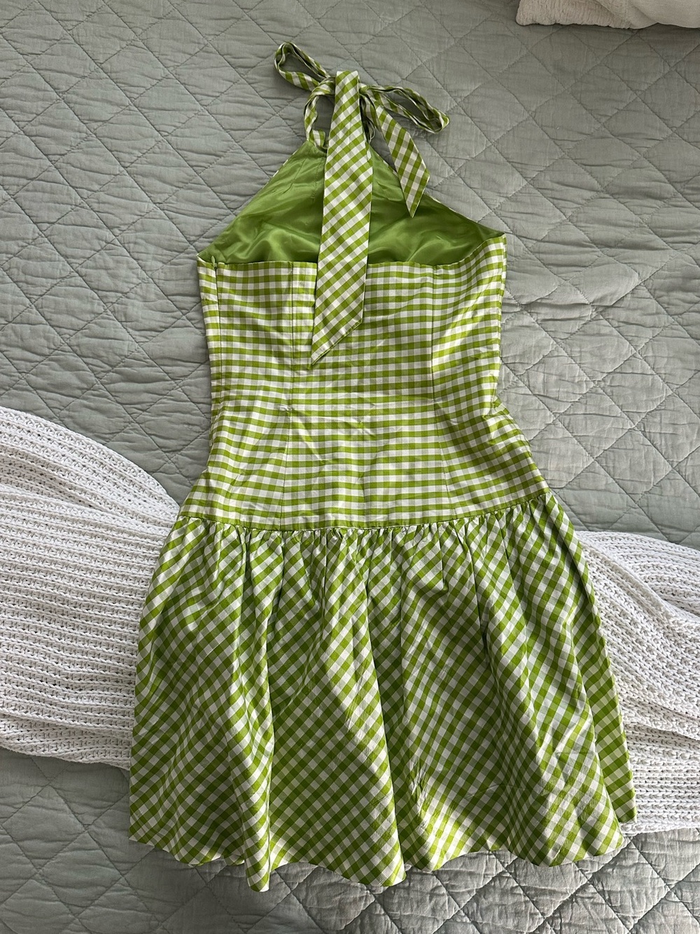 Sara Campbell Vintage Silk Lime Green Lined Piece READ DESCRIPTION - Picture 4 of 6